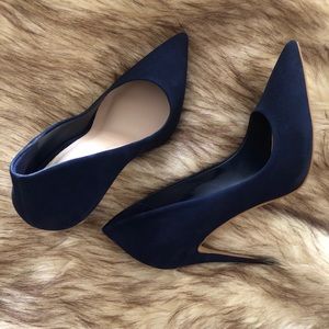Navy blue suede pumps